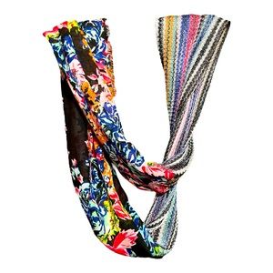 Beautiful Floral Silvery Multicolor Stripe Infinity Scarf